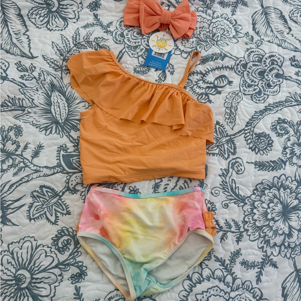 Ruffle Butts two piece swim set with swim headband!